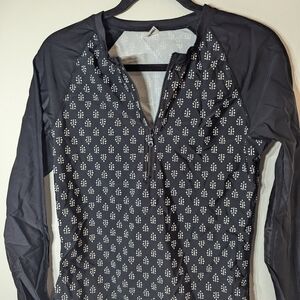 Old Navy Black White Print Long Sleeve Rash Guard Swim Top Zip Front M